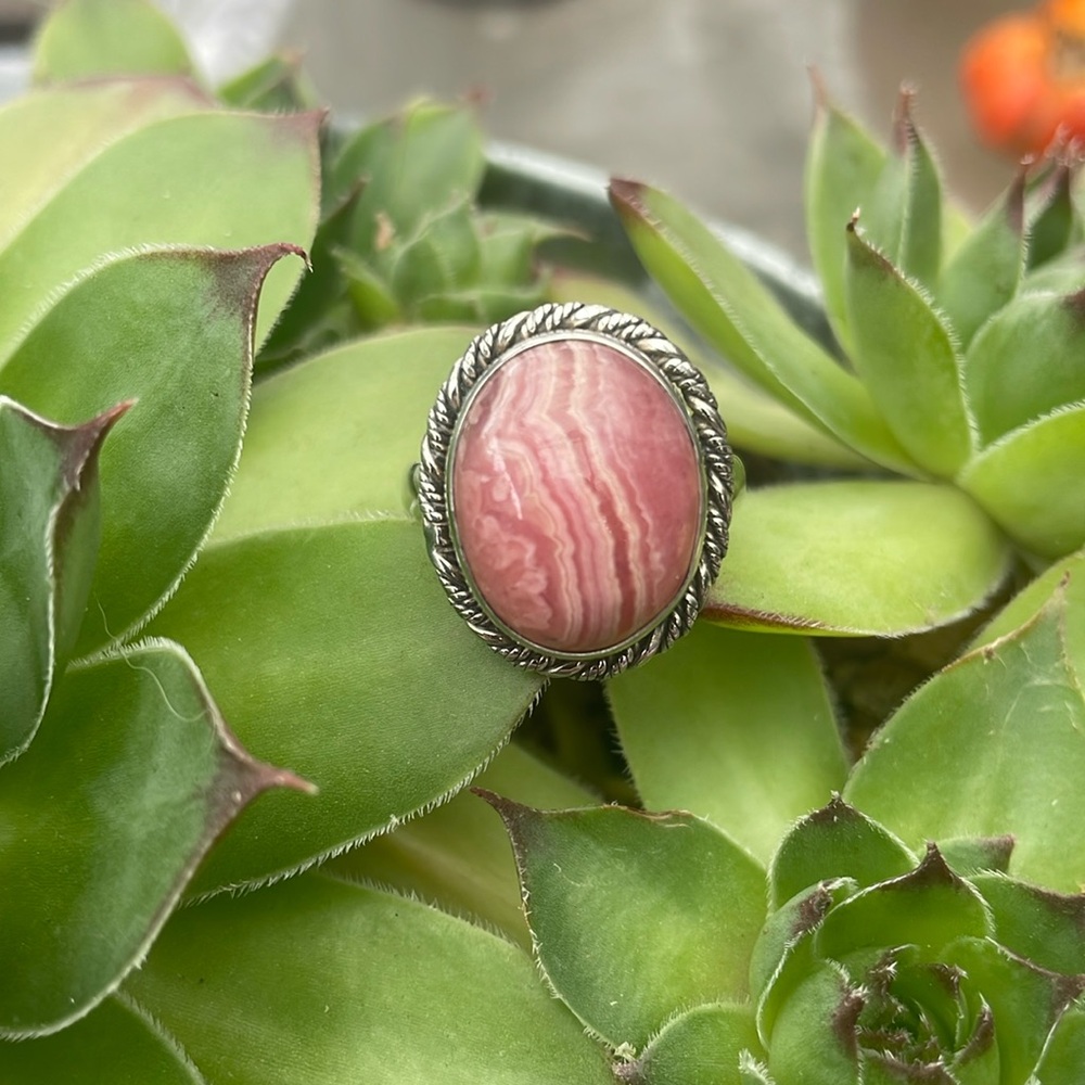 Rhodochrosite in Sterling Silver Ring, Size 10